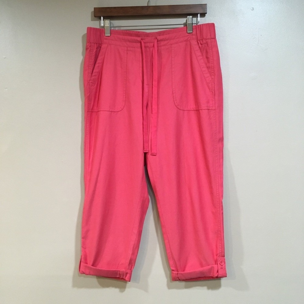 Talbots Pull On Cropped Capri Pant Womens 10P Pink Casual Preppy Vacation Resort